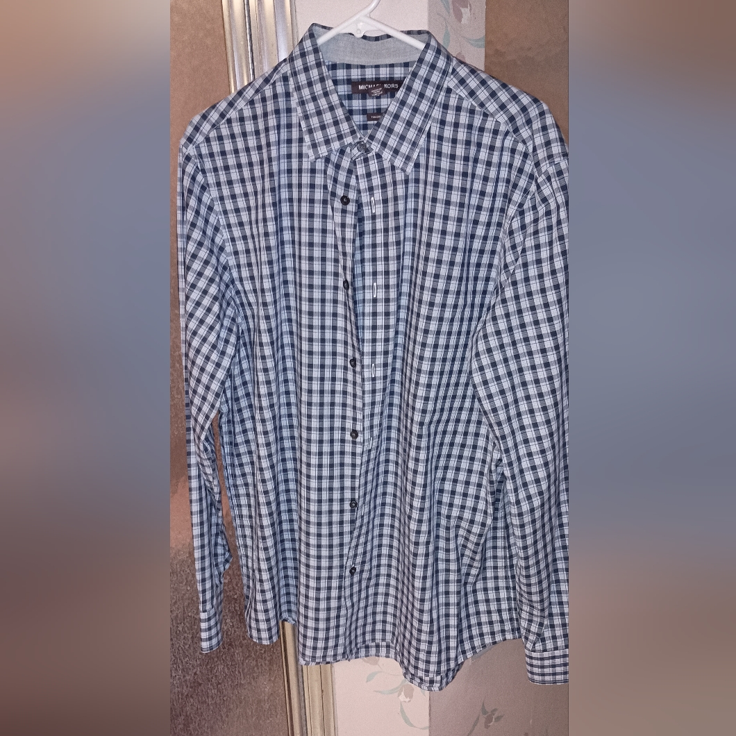 Michael Kors Cotton Men's Xl Blue Plaid Shirt